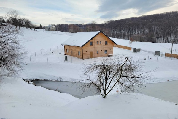 Foto van Vakantiehuis Wiśniowa met Zwembad en Natuur - Vakantiehuis in Iwierzyce - ExteriorWinter